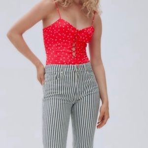 Final Sale 🔥Zara Red Lace Up Satin Effect Star Print Bodysuit M